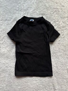 Old Navy Black Seamless Ribbed Crewneck Short Sleeve Tee